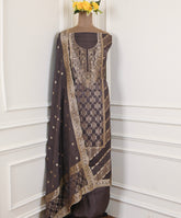 Banarasi Brown Unstitched Suit